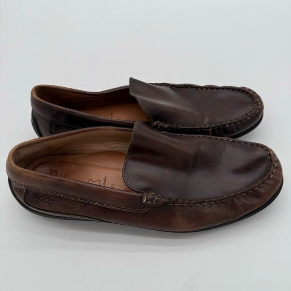 Ecco Men’s Leather Driving Loafers Moc Toe Walking Shoes Brown EU47 - Picture 1 of 5